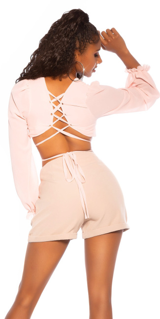 backless blouse with lacing Pink